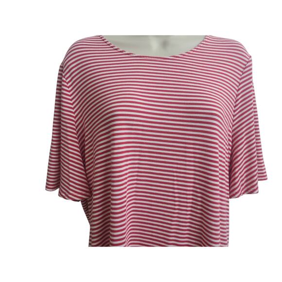 Chico’s Tee Top Shirt 2 Large Short Sleeve Scoop Neck white Red Stripe - Picture 2 of 7